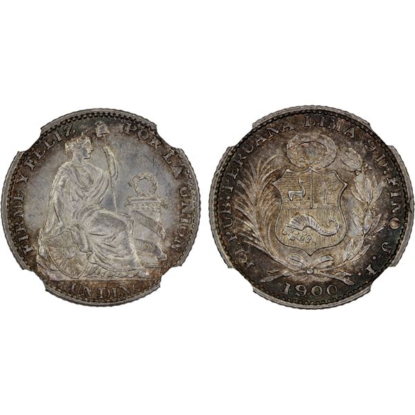 PERU: Republic, AR dinero, 1900/890, NGC MS66