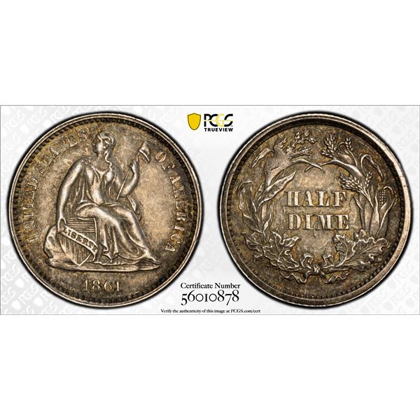 UNITED STATES: AR 1/2 dime, 1861, PCGS MS62