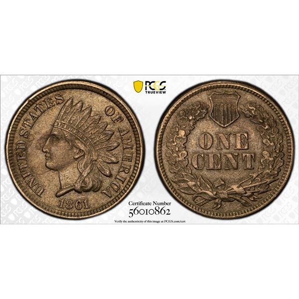 UNITED STATES: 1 cent, 1861, PCGS AU50