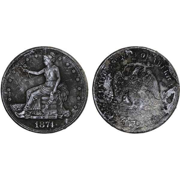 UNITED STATES:  AR trade dollar, 1874, Fine