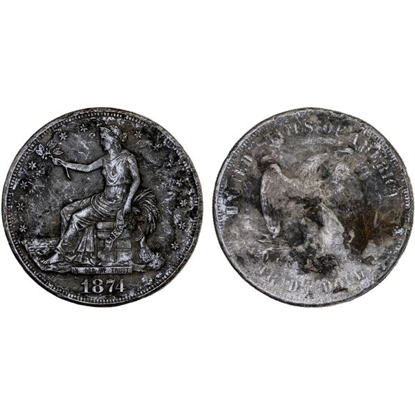 UNITED STATES:  AR trade dollar, 1874, Fine