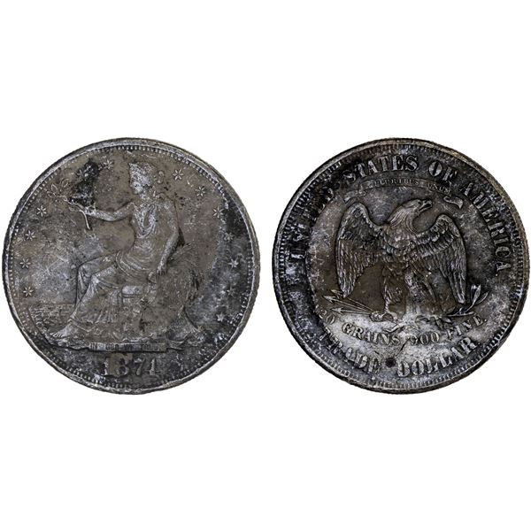 UNITED STATES:  AR trade dollar, 1874, Fine