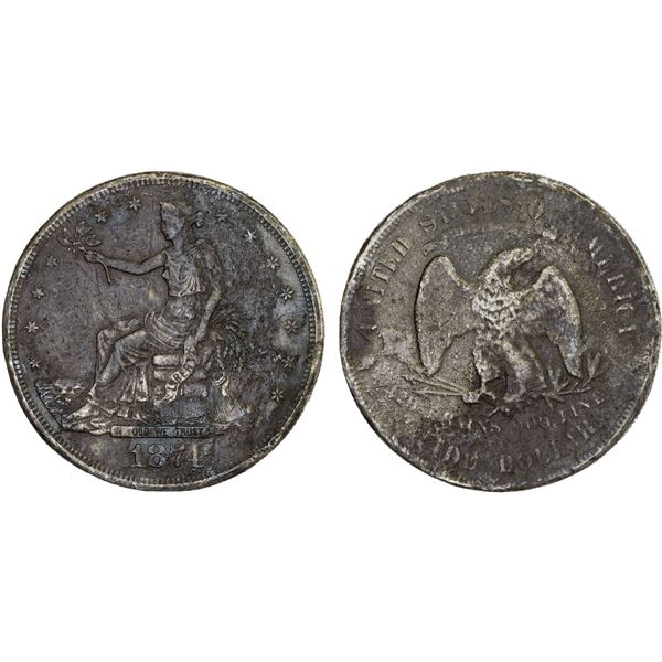 UNITED STATES: AR trade dollar, 1874-CC, Good