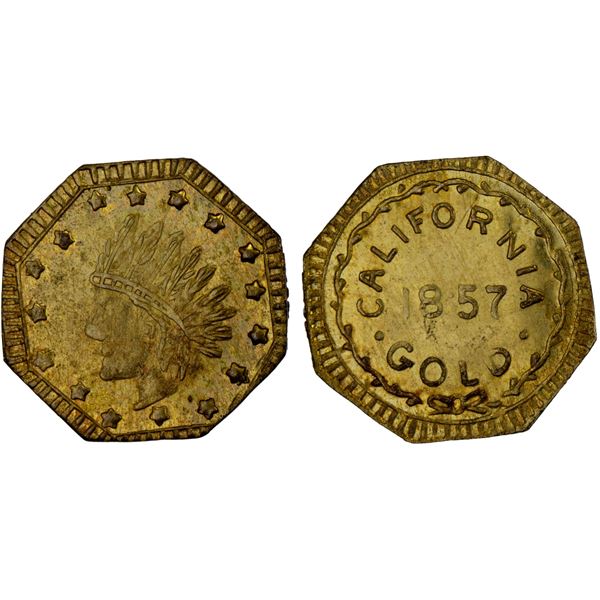 UNITED STATES: California, AV charm (0.27g), 1857, Choice Unc