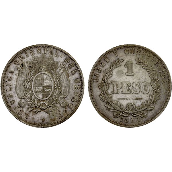 URUGUAY: Republic, AR peso, 1893, XF