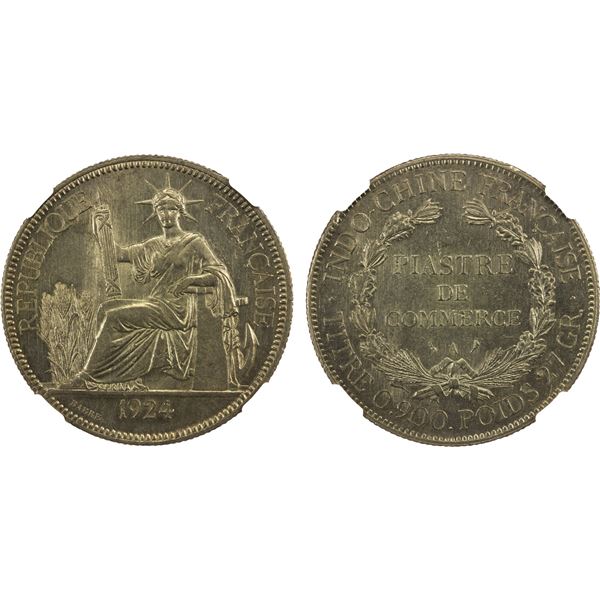 FRENCH INDOCHINA: French Colony, AR piastre, 1924-A, NGC AU details