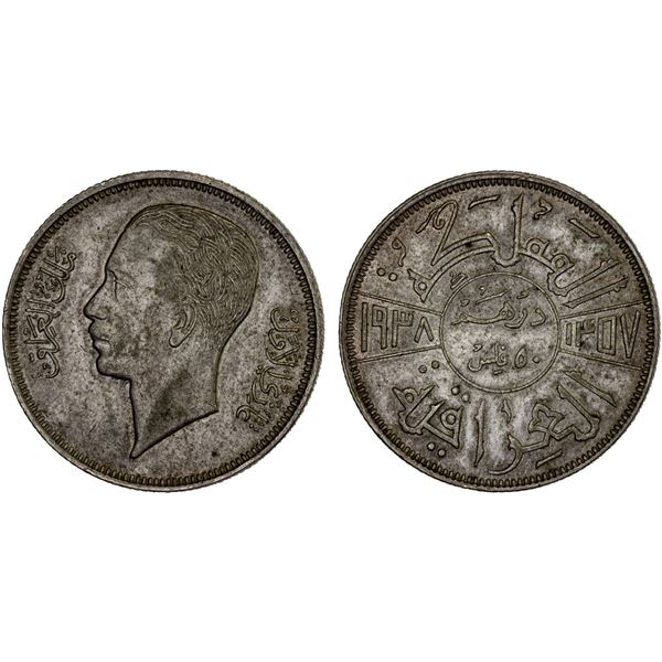 IRAQ: Ghazi I, 1933-1939, AR 50 fils, 1938/AH1357, Choice XF