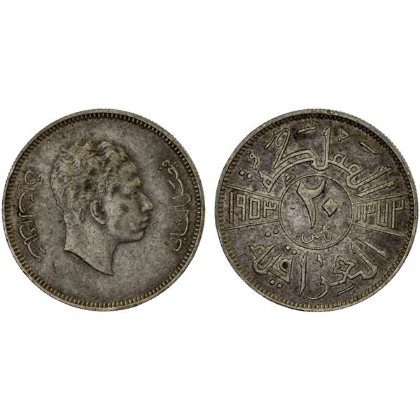 IRAQ: Ghazi I, 1933-1939, AR 20 fils, 1953/AH1372, XF