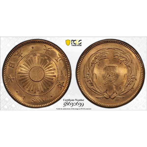 JAPAN: Taisho, 1912-1926, AE sen, year 2 (1913), PCGS MS64 RD