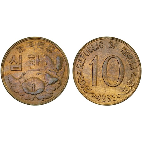 KOREA (SOUTH): Republic, AE 10 hwan, KE4292 (1959), Choice Unc