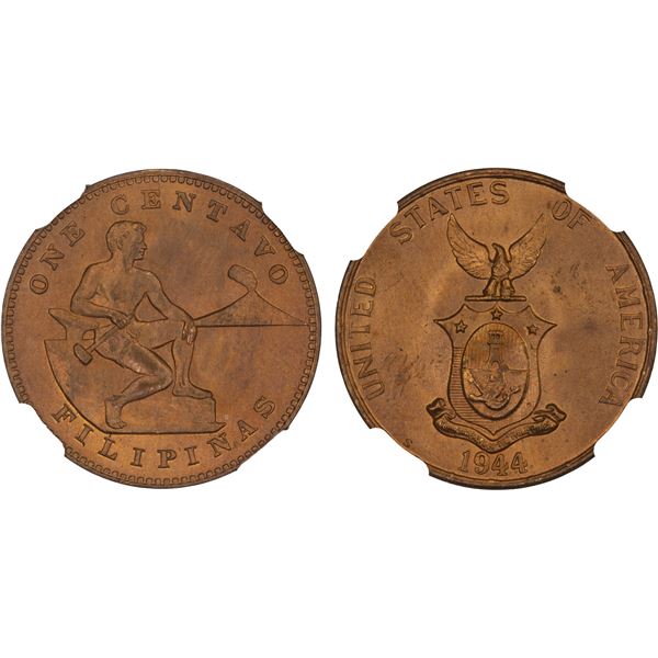 PHILIPPINES: U. S. Commonwealth, AE centavo, 1944-S, NGC MS66 RD