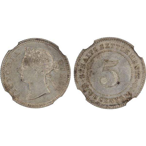 STRAITS SETTLEMENTS: Victoria, 1867-1901, AR 5 cents, 1900, NGC MS62