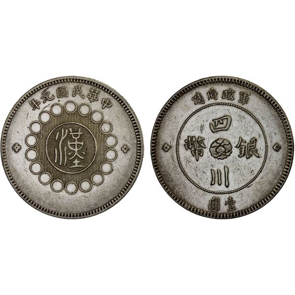 SZECHUAN: Republic, AR dollar, year 1 (1912), XF