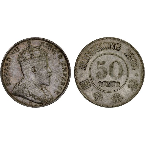 HONG KONG: Edward VII, 1901-1910, AR 50 cents, 1902, AU
