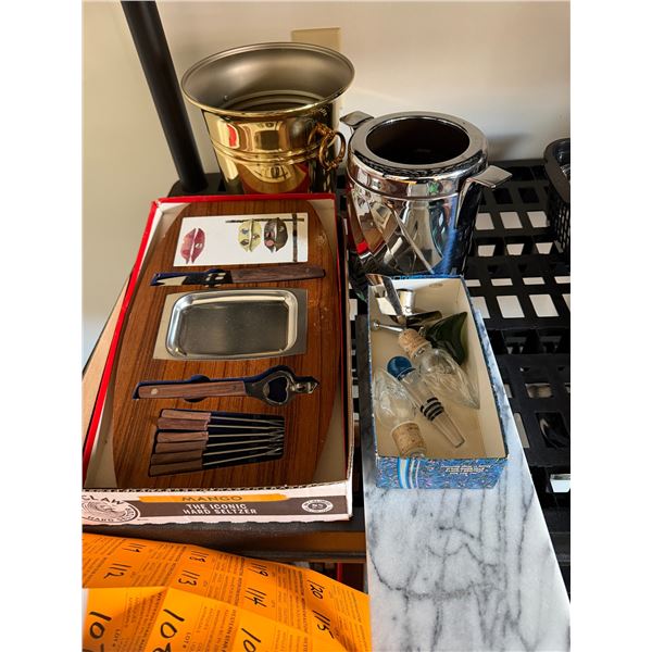 Vintage serving tray and ice buckets