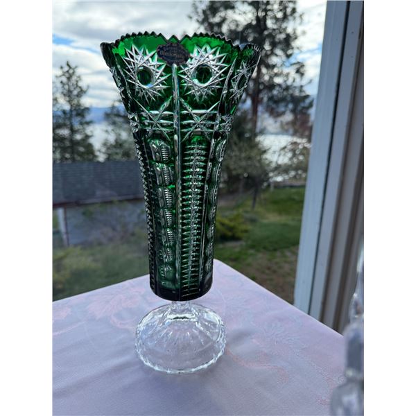 vintage emerald green hand-cut lead crystal vase