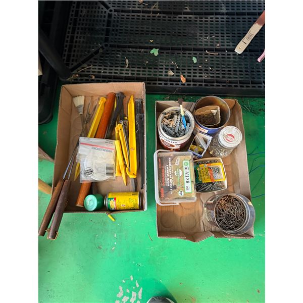 Screws and tent, pegs, etc.