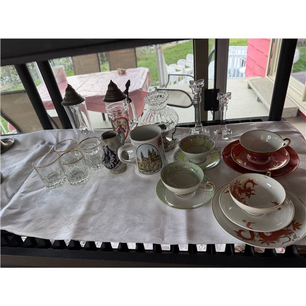 2 cups and saucers, Candle Holder Stein's glasses