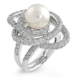 Genuine 9.32 ctw Diamond & Pearl Ladies Ring  