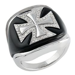 Genuine 15.88 ctw Diamond & Onyx Gents Ring  