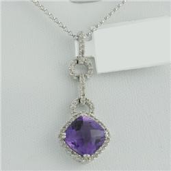 Necklace 2.57 ctw Diamond & Amethyst  14K  White Gold- SRP$ 2409