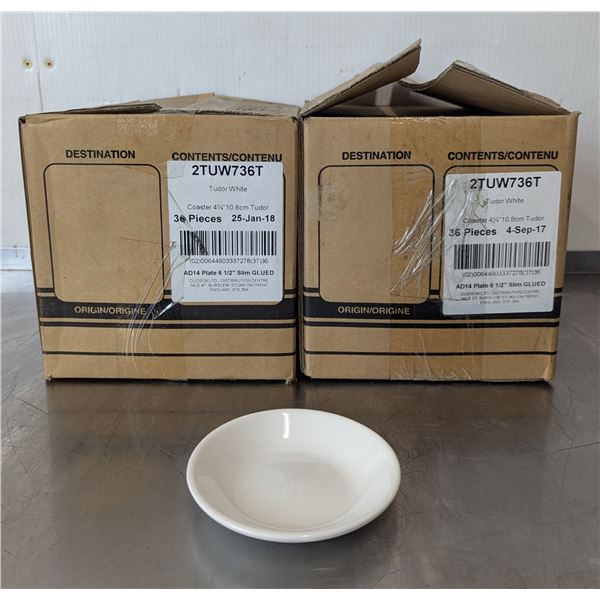 4-1/4" Tudor White Butter Dishes/Coasters, Dudson 2TUW736T - Lot of 72 (2 Cases)