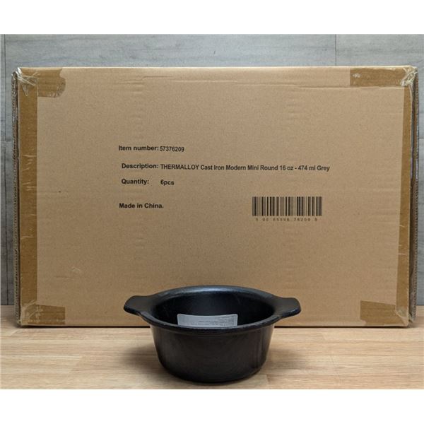 Thermalloy Modern Mini Cocotte 16oz/473ml Round Black Cast Iron, Browne 57376209 - Lot of 6