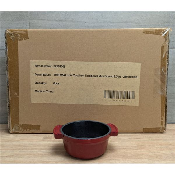 Thermalloy Traditional Mini Cocotte 9.5oz/280ml Cast Iron Round Red, Browne 57375705 - Lot of 6