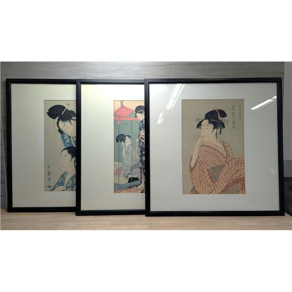 27-1/2" x 27-1/2" Japanese Ukiyo-e Prints In Frames - Lot of 3pcs
