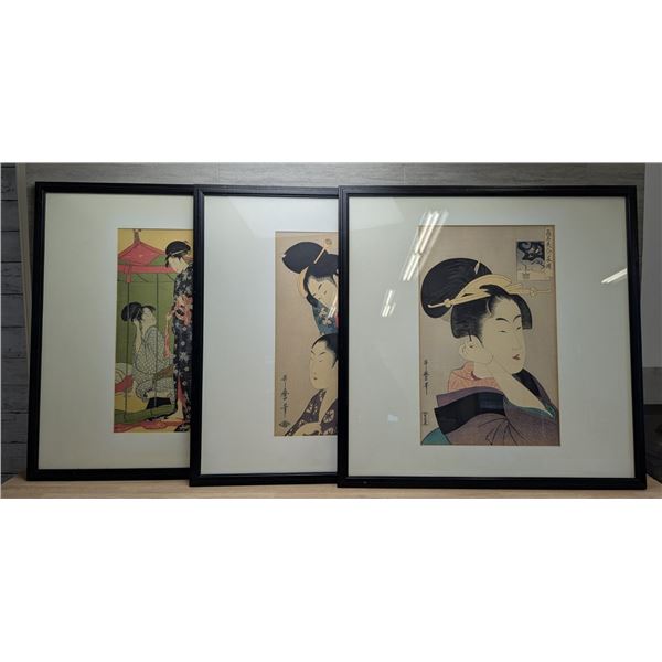 27-1/2" x 27-1/2" Japanese Ukiyo-e Prints In Frames - Lot of 3pcs