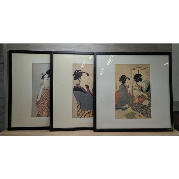 27-1/2" x 27-1/2" Japanese Ukiyo-e Prints In Frames - Lot of 3pcs