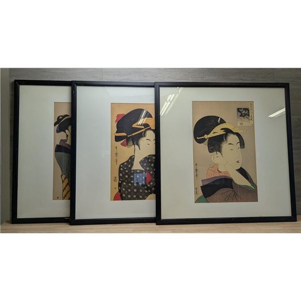 27-1/2" x 27-1/2" Japanese Ukiyo-e Prints In Frames - Lot of 3pcs