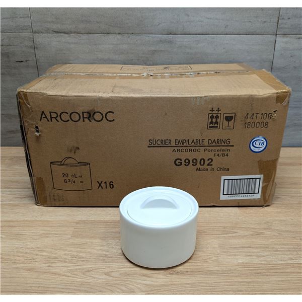 Daring 6-3/4oz Porcelain Sugar Bowls With Lid, Arcoroc G9902 - Lot of 16