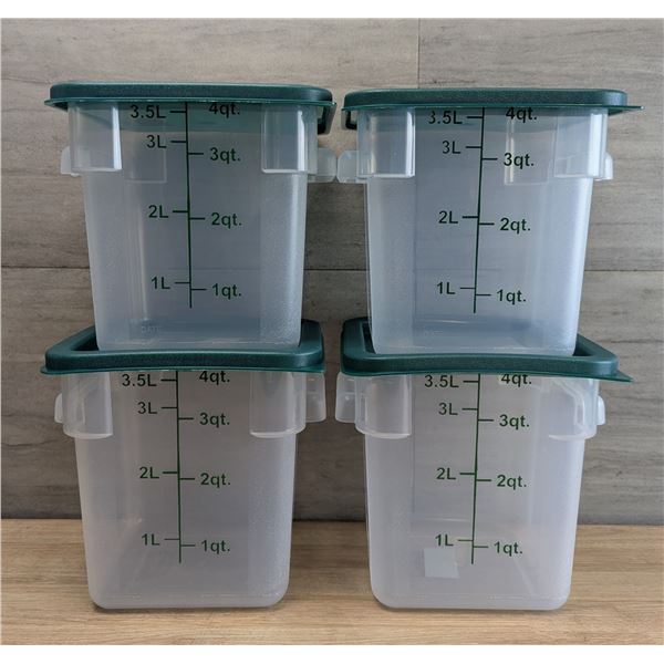 4qt Translucent Food Storage Bins W/Green Lids, 4QT Omcan Translucent BINS & LIDS - Lot of 4