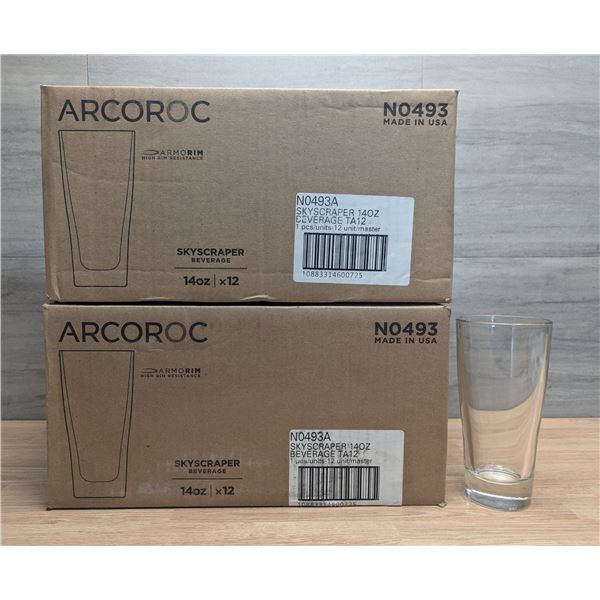 14oz Skyscraper Beverage Glasses, Arcoroc N0493, N0493A - Lot of 24 (2 Cases)