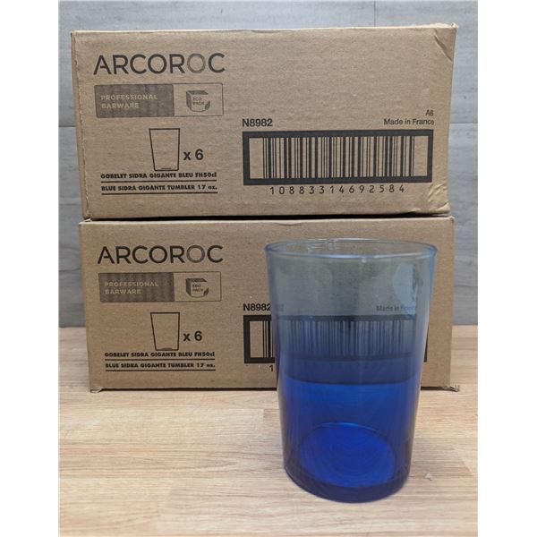 Essentials 17oz Blue Beverage Glasses, Arcoroc N8982 - Lot of 12 | CC8