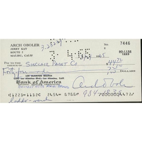 Lights Out Arch Oboler  signed check