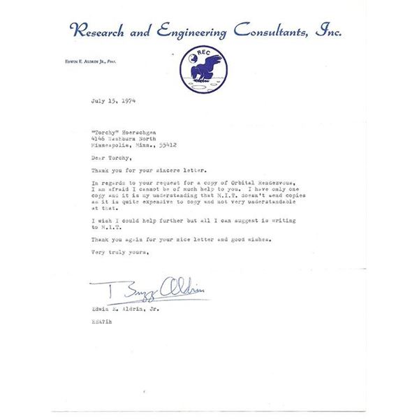 Moonwalkers Neil Armstrong and Buzz Aldrin signed space letter