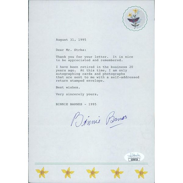 The Last Of The Mohicans Binnie Barnes Actress Signed 6x9 Request Letter Page JSA Authenticated