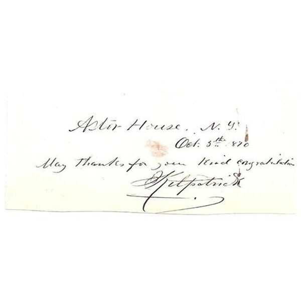Union Cavalry Commander H.J. Kilpatrick Signed Civil War Signature Cut