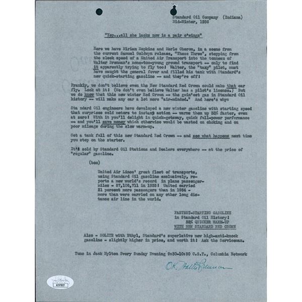 These Three Contract Walter Brennan Signed From Samuel Goldwyn JSA Authenticated
