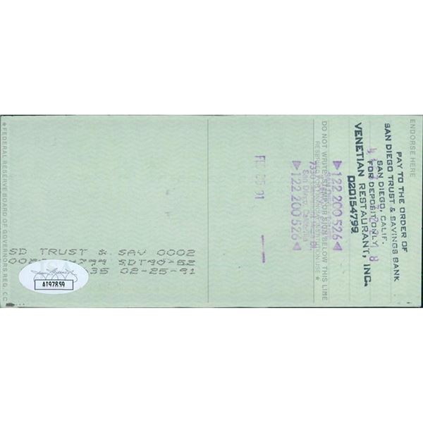 San Diego Chargers Ron Mix Signed Cancelled Check JSA Authenticated