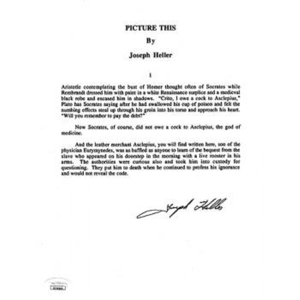 Joseph Heller Picture This Signed Souvenir Typescript Page JSA Authenticated