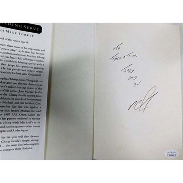 Tennis Star Michael Chang Signed Holding Serve Hardcover Book JSA Authenticated