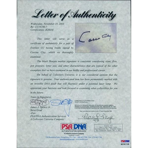 Muhammad Ali Cassius Clay Signed Everlast CC Trunks JSA