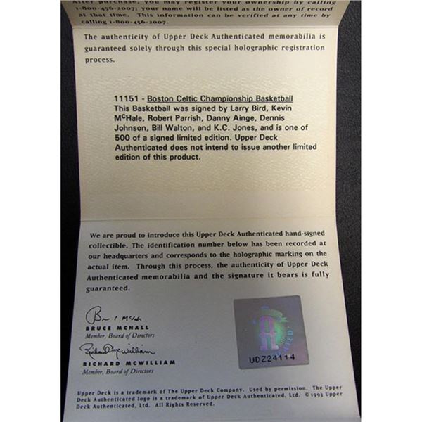 Boston Celtics 1985-86 Team Signed Official Game Basketball UDA Authenticated