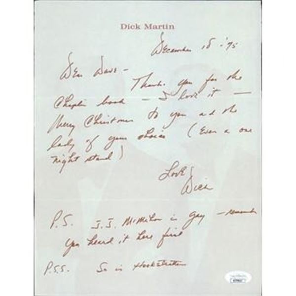 Rowan and Martins Laugh In Dick Martin  Signed Hand Written Letter Note JSA Authenticated