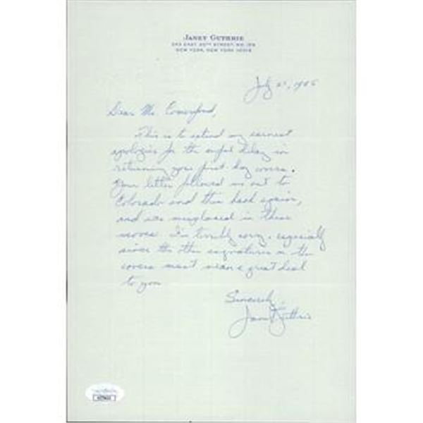 Indianapolis Race Car Driver Janet Guthrie Signed 7x10.5 Hand Written Letter JSA Authenticated