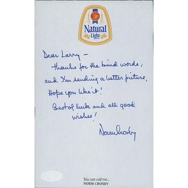 Comedian Norm Crosby Signed 5x8 Hand Written Letter JSA Authenticated