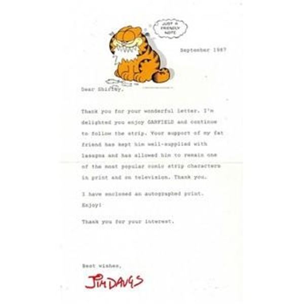 Garfield CreatorJim Davis Signed 5.5x8.5 1987 Typed Letter In Red Ink JSA Authenticated